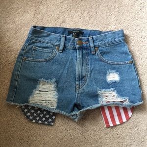 jean shorts with american flag detail
